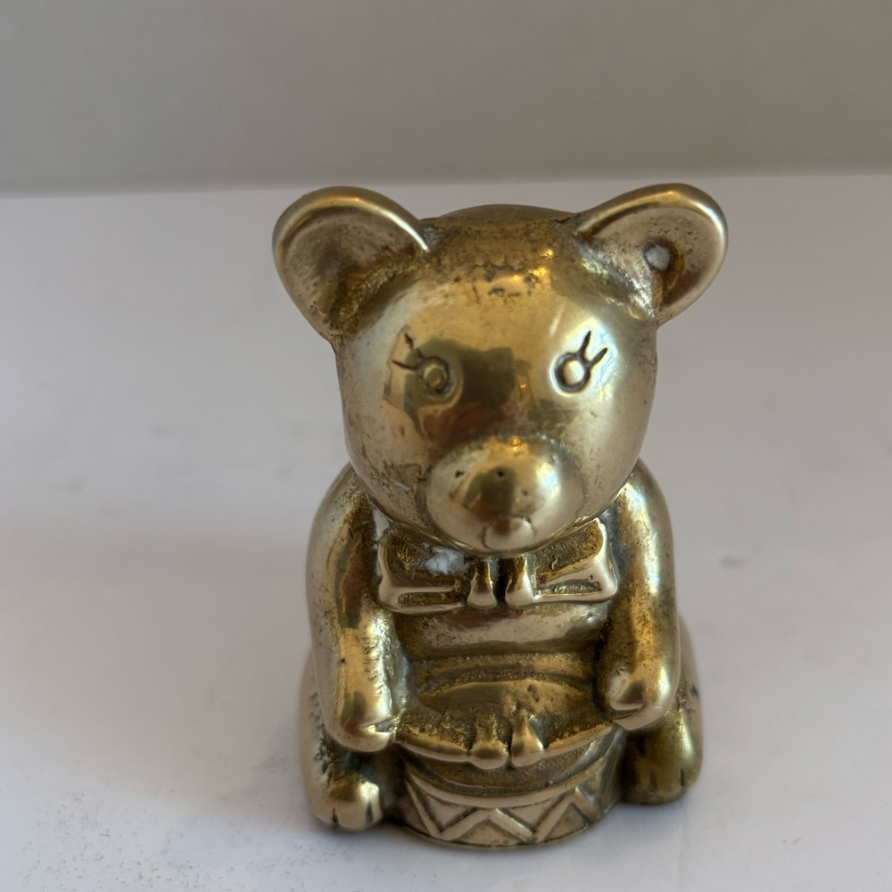 Vintage Miniature Brass Drummer Bear